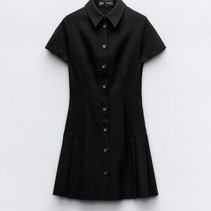 Zara Black Button-Front Collared Mini Dress
